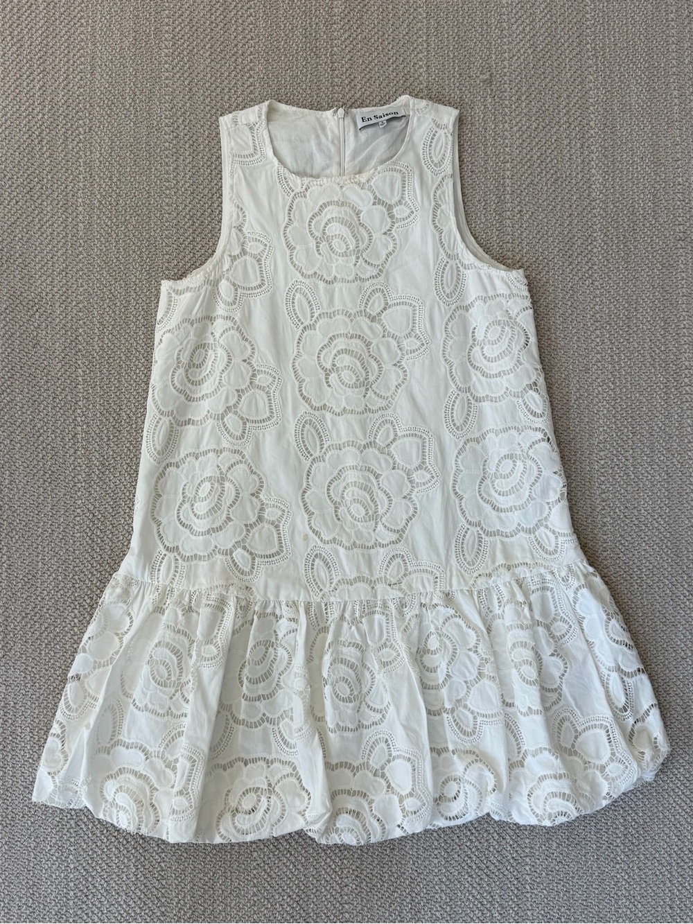 White Eyelet Floral Sleeveless Dress - Kids